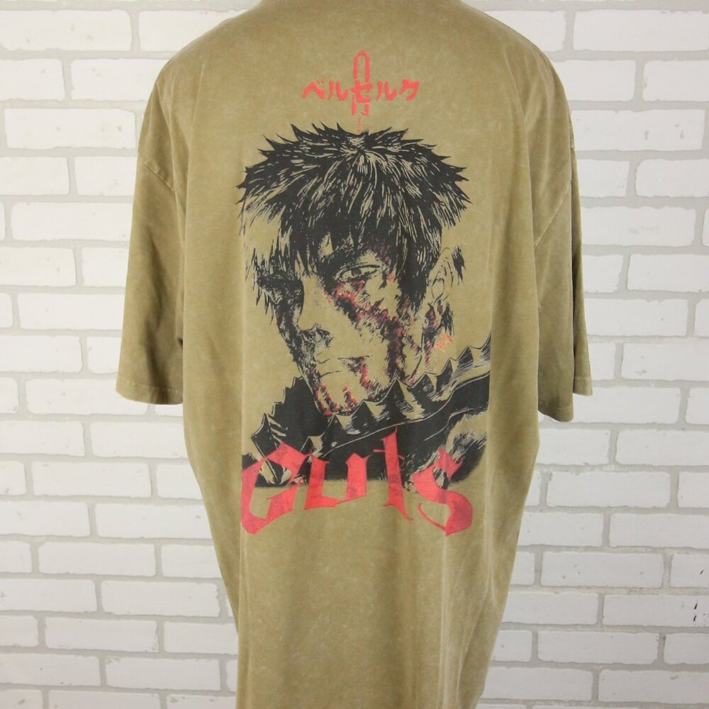 Berserk Manga Anime Guts T-Shirt 2XL 52" Chest Tan Faded Wash Heavyweight Cotton